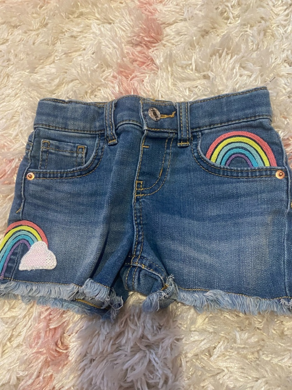 Cat & Jack Blue Denim Shorts with Rainbow Patches
